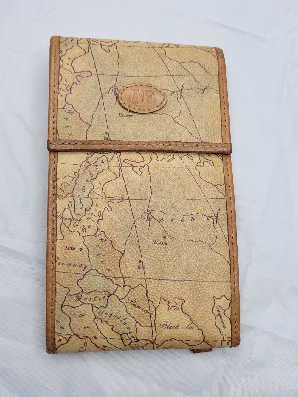Vintage Map-Print Travel Wallet in Tan